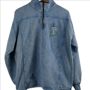 Vintage 3/4 Zip Pullover Medium Embroidered Flowers